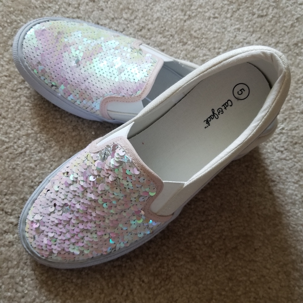 Iridescent silver flip sequin glitter canvas slip - Picture 3 of 12